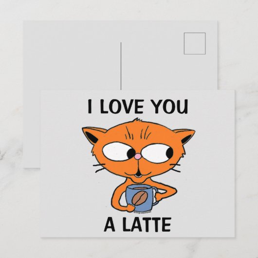 Briefkaart - IK HOU VAN EEN LATTE Koffiebonnetje (Voorkant / Achterkant)