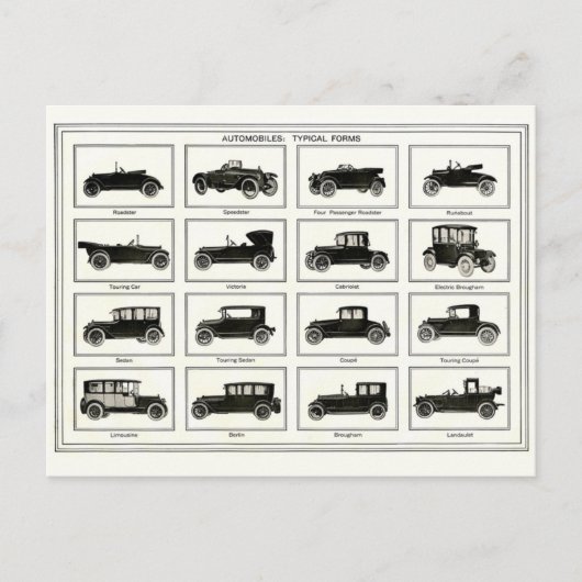 Briefkaart -  illustratie van de Automobielen (Voorkant)