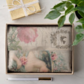 Briefkaart illustratie/Victoriaans dame met Rozen Tissuepapier (Geschenk)