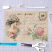 Briefkaart illustratie/Victoriaans dame met Rozen Tissuepapier (Craft)
