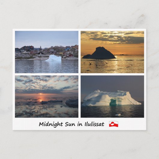 Briefkaart Ilulissat middernacht zon (Voorkant)