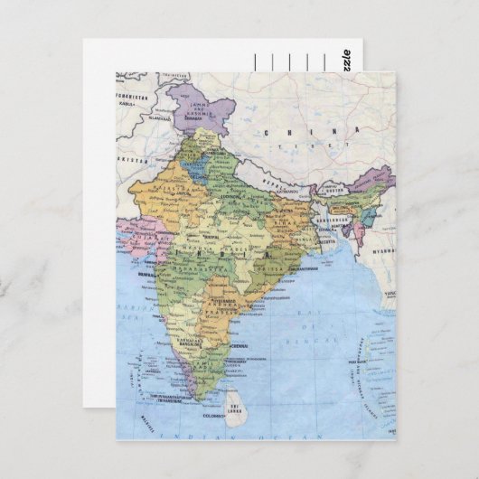 Briefkaart India-kaart (Voorkant / Achterkant)