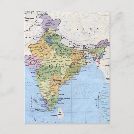Briefkaart India-kaart (Voorkant)