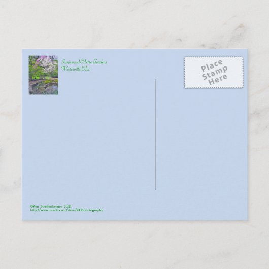 BRIEFKAART, INNISWOOD GARDEN/"SPRING SERENITY" BRIEFKAART (Achterkant)