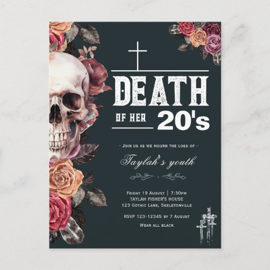 Briefkaart Invitation, Dood van haar 20s verjaarda (Voorkant)