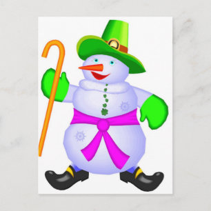 Briefkaart-Irish Snowman Christmas Feestdagenkaart