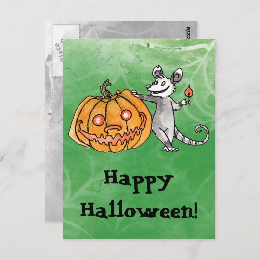 Briefkaart Jack-o-Lantern Opossum (Voorkant / Achterkant)
