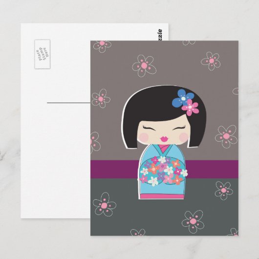 Briefkaart Japanse Kokeshi Doll (Voorkant / Achterkant)