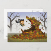 briefkaart "Jumping into Leaves" (Voorkant / Achterkant)