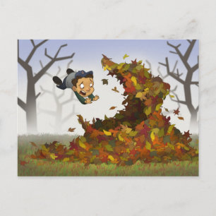 briefkaart "Jumping into Leaves"