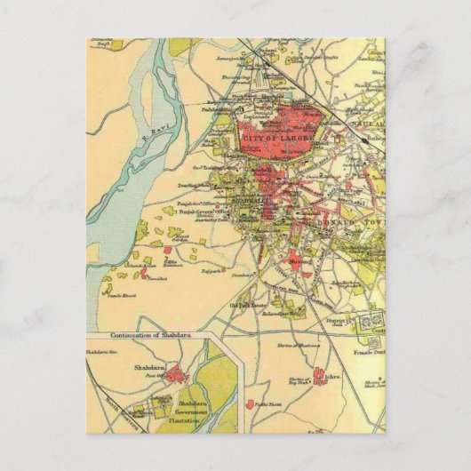 Briefkaart  kaart Lahore (Voorkant)