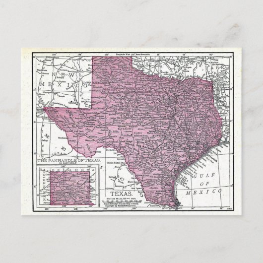 Briefkaart:  Kaart van Texas, 1921 (Voorkant)