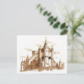 Briefkaart - Kasteel in Spanje (sepia) (Staand voorkant)