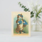 briefkaart " kat met vergeet-me-nots" (Staand voorkant)