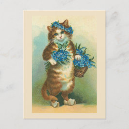 briefkaart " kat met vergeet-me-nots"