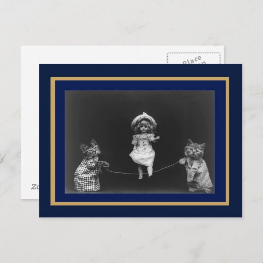 Briefkaart Katten en Doll Skipping (Voorkant / Achterkant)