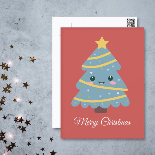Briefkaart kerstbomen in Kawaii