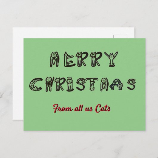 Briefkaart - kerstcadeautjes van katten (Voorkant / Achterkant)