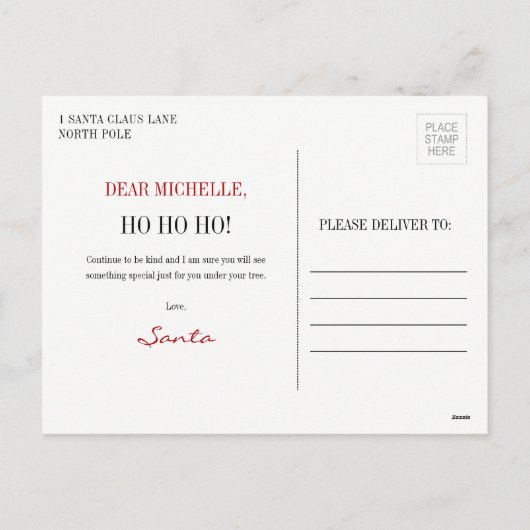 Briefkaart kerstfeestdag in Santa Claus (Achterkant)