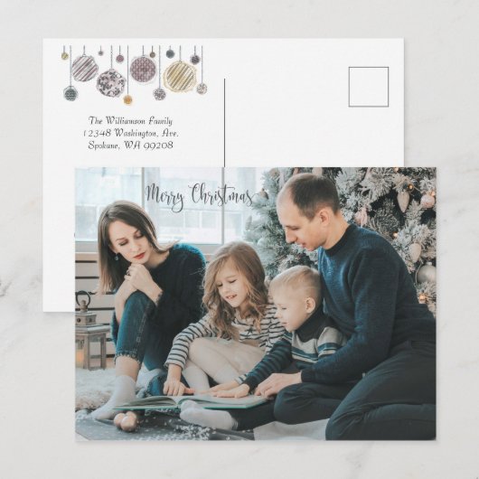 Briefkaart kerstfoto's - siervoorwerpen (Voorkant / Achterkant)