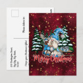 Briefkaart kerstgrint Burgundy Red Stars (Voorkant / Achterkant)