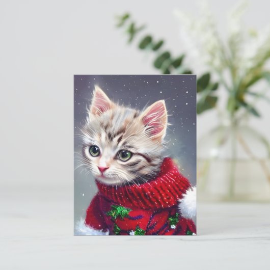 Briefkaart kerstmis Kitten Greeting Holiday (Staand voorkant)