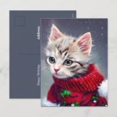 Briefkaart kerstmis Kitten Greeting Holiday (Voorkant / Achterkant)