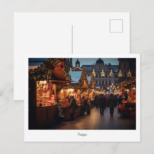 Briefkaart kerstnacht Praag in Tsjechië (Voorkant / Achterkant)