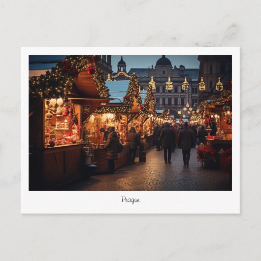 Briefkaart kerstnacht Praag in Tsjechië (Voorkant)