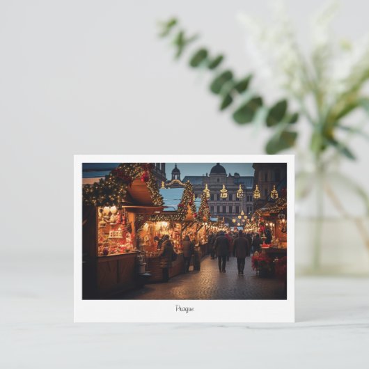Briefkaart kerstnacht Praag in Tsjechië (Staand voorkant)