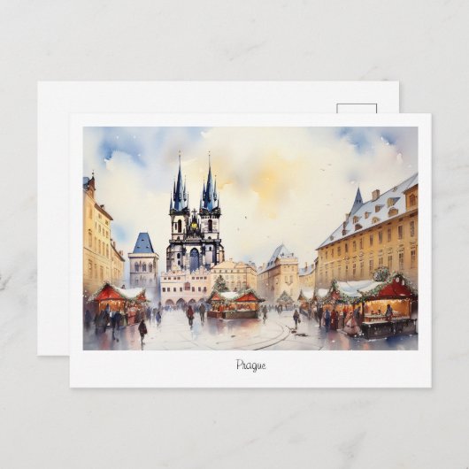 Briefkaart kerstnacht Praag in Tsjechië (Voorkant / Achterkant)