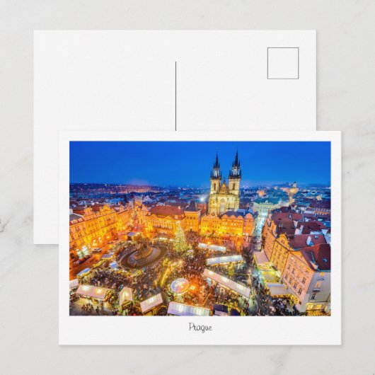 Briefkaart kerstnacht Praag in Tsjechië (Voorkant / Achterkant)