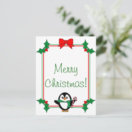 Briefkaart kerstpinguïn (Staand voorkant)