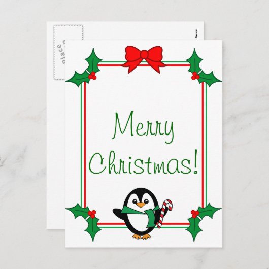Briefkaart kerstpinguïn (Voorkant / Achterkant)