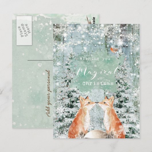 briefkaart kerstvakantie winter robin vossen (Voorkant / Achterkant)