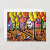 Briefkaart Kinder Raking Leaves (Voorkant / Achterkant)