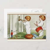 Briefkaart: Kleine tweeling "Wakker worden, het is Feestdagenkaart (Voorkant / Achterkant)