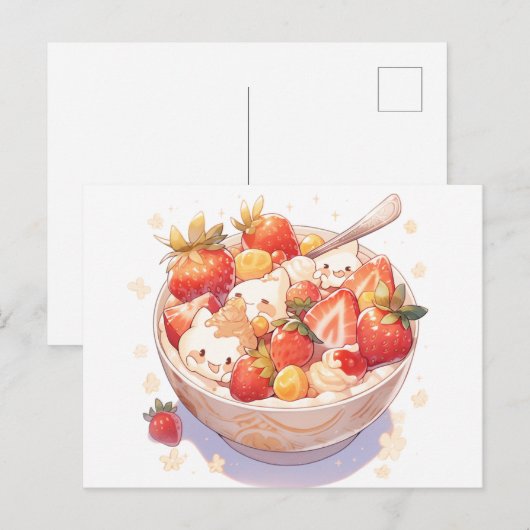 Briefkaart kleurrijk met een kom ontbijtgranen en  (Voorkant / Achterkant)