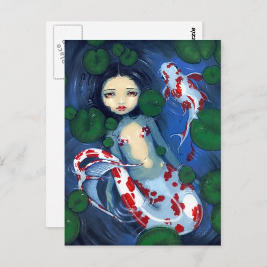 briefkaart "Koi Pond Mermaid" (Voorkant / Achterkant)