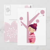 Briefkaart Kokeshi Sakura & Cherry Tree (Voorkant / Achterkant)