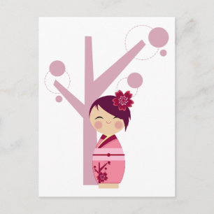 Briefkaart Kokeshi Sakura & Cherry Tree