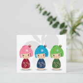 Briefkaart Kokeshi Triplets (Staand voorkant)