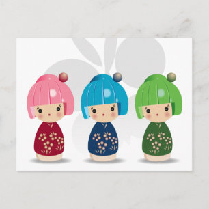 Briefkaart Kokeshi Triplets