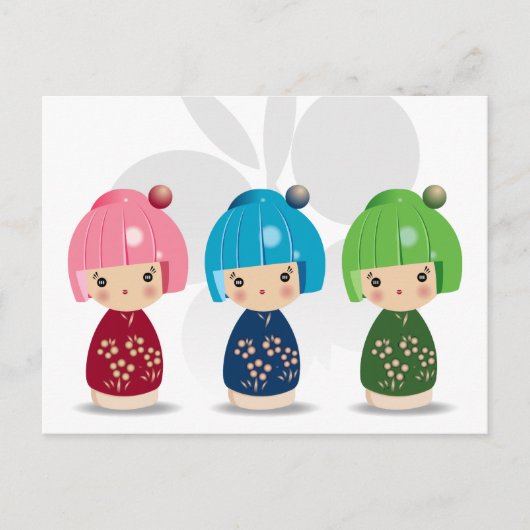Briefkaart Kokeshi Triplets (Voorkant)