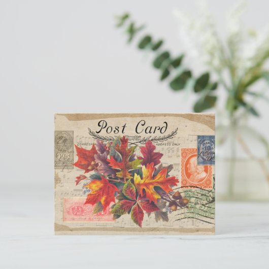 BRIEFKAART  KOLLAGE FALL LEAVES (Staand voorkant)