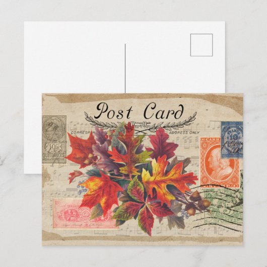 BRIEFKAART  KOLLAGE FALL LEAVES (Voorkant / Achterkant)