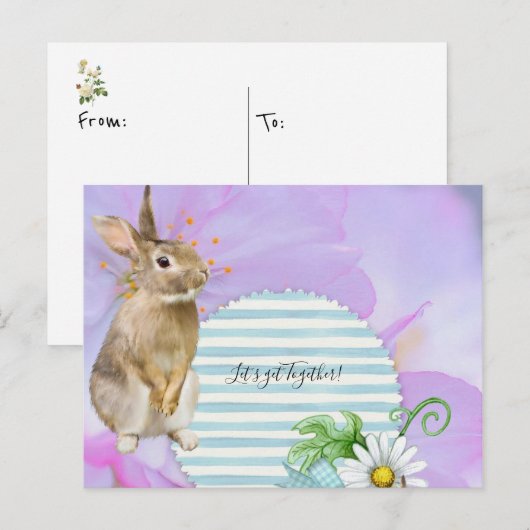 Briefkaart Konijn Floral Stripe (Voorkant / Achterkant)