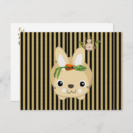 Briefkaart Konijnenaap Bruine Streep Wortelen Erwt (Voorkant / Achterkant)
