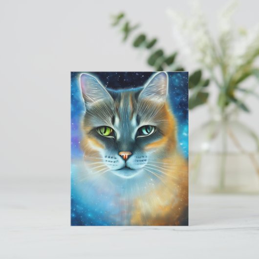 Briefkaart kosmisch Kat (Staand voorkant)