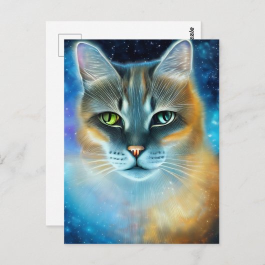 Briefkaart kosmisch Kat (Voorkant / Achterkant)